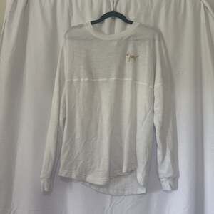 Victoria's Secret PINK White Sequin Bling Varsity Crew Pullover Sweatshirt